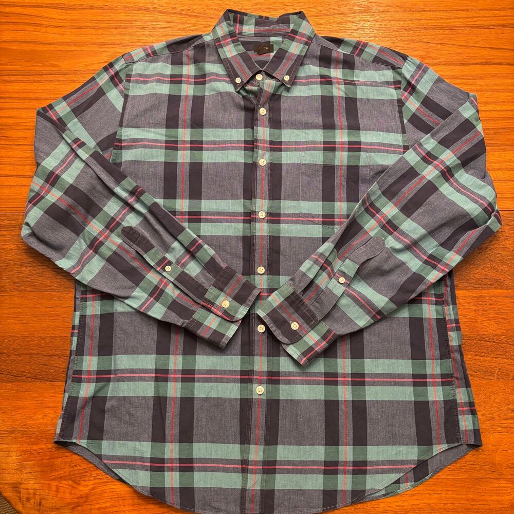 J.Crew Men's Blue Plaid 100% Cotton Long Sleeve Button Down Shirt Size Large
